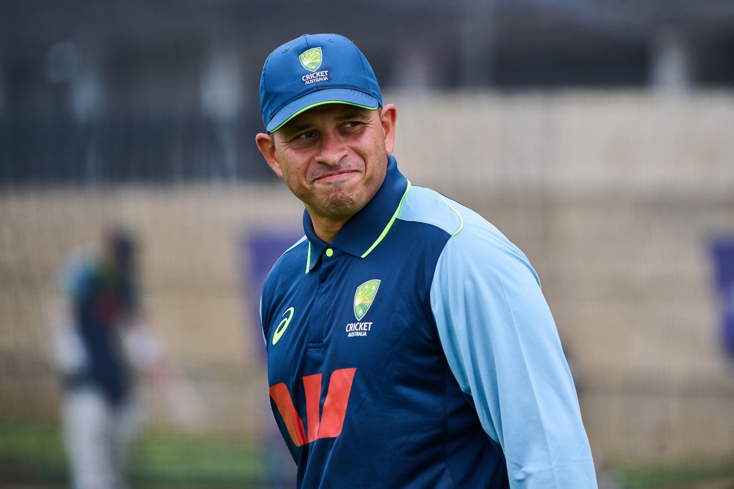 PERTH, AUSTRALIA - NOVEMBER 18: Usman Khawaja during an Australia nets session at Perth Stadium on November 18, 2025 in Perth, Australia. (Photo by Daniel Carson/Getty Images)