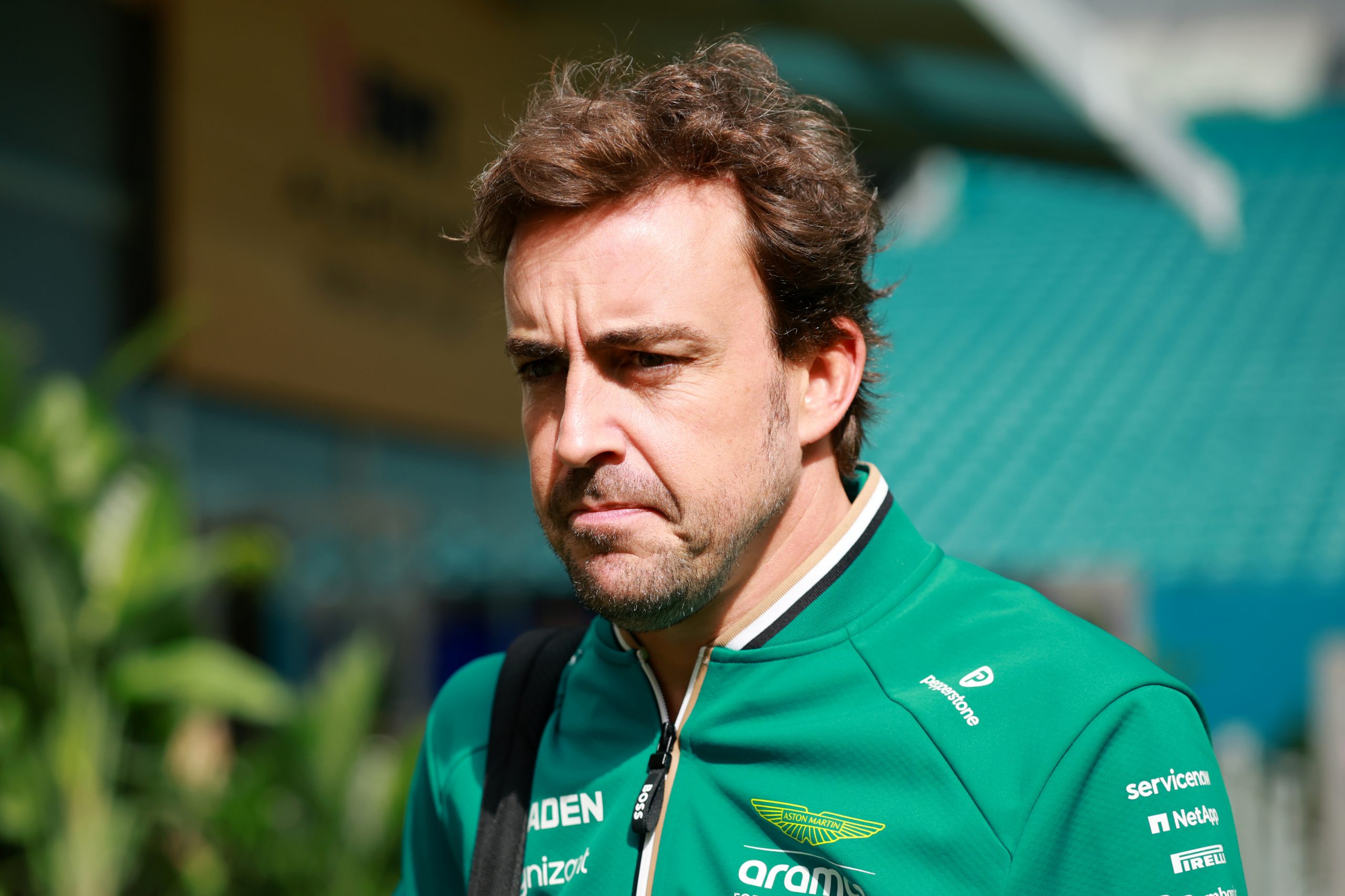 Fernando Alonso of Aston Martin F1 Team arrives in the Paddock prior to the Sprint ahead of the F1 Grand Prix of Miami.
