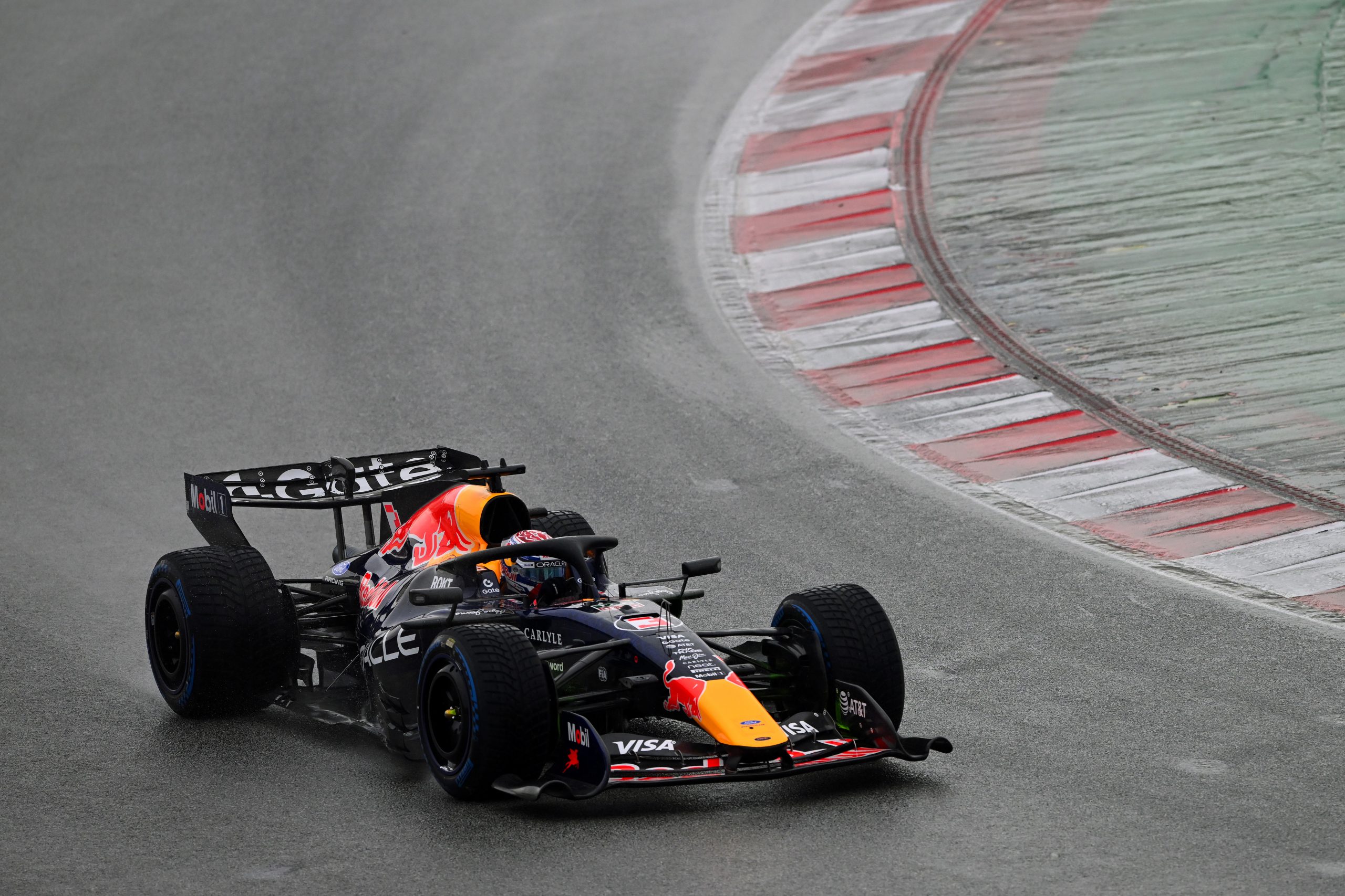Max Verstappen of the Netherlands driving the (3) Oracle Red Bull Racing RB22 on track during day two of F1 Shakedown at Circuit de Catalunya on January 27, 2026 in Montmelo, Spain. (Photo by Rudy Carezzevoli/Getty Images)