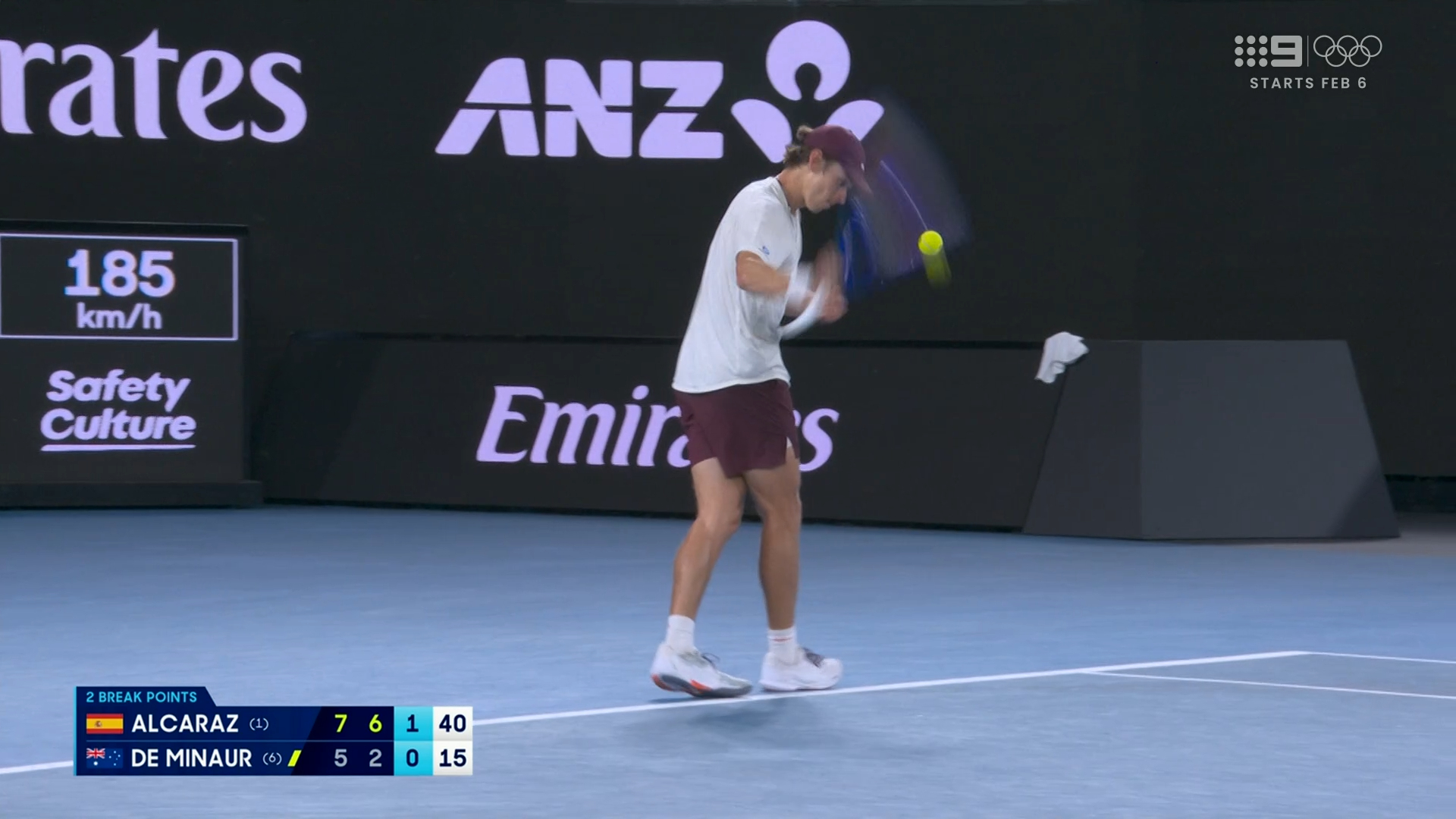 De Minaur smacks ball down after break