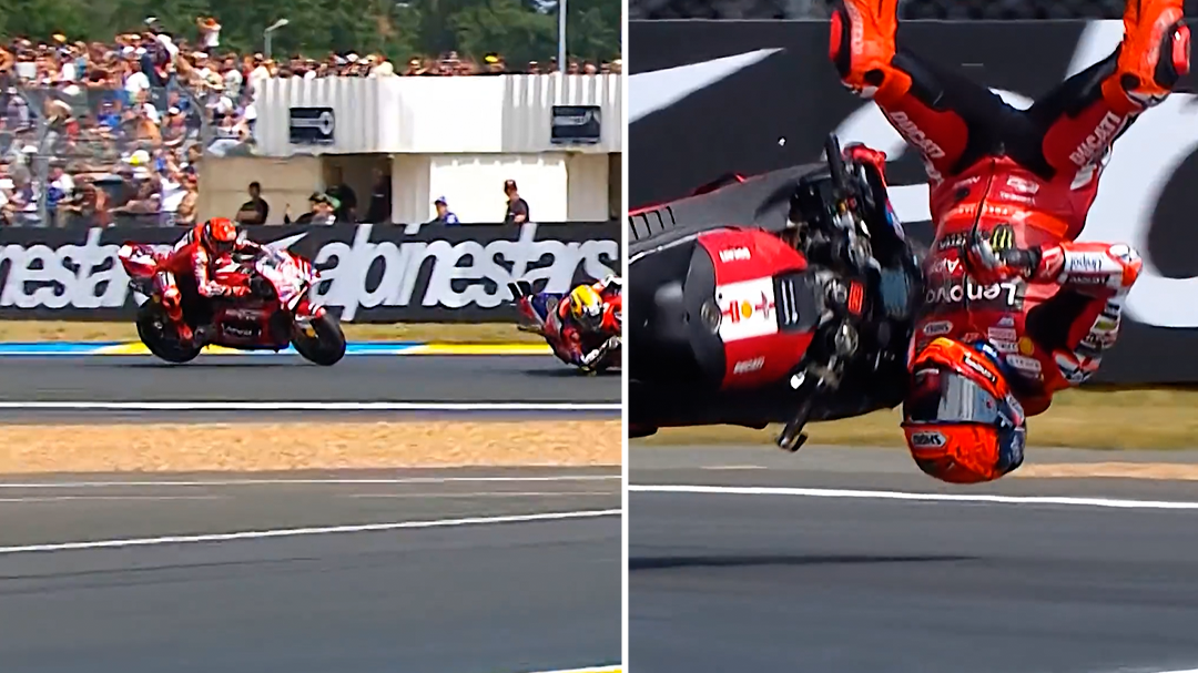 Gnarly crash sees MotoGP champ sent for surgery